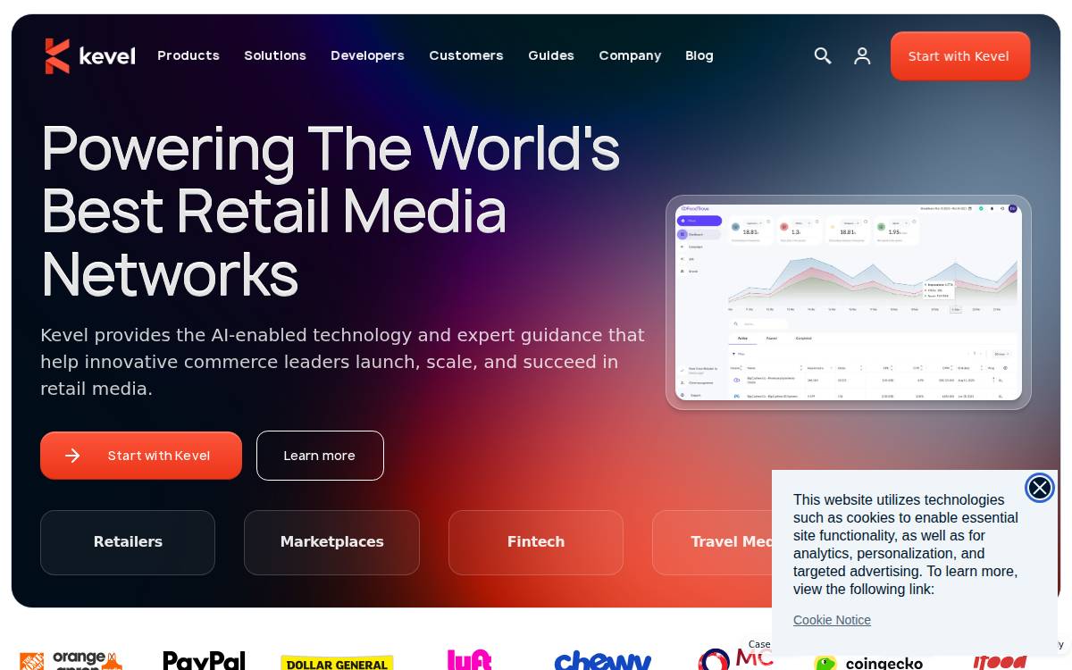 Kevel website preview