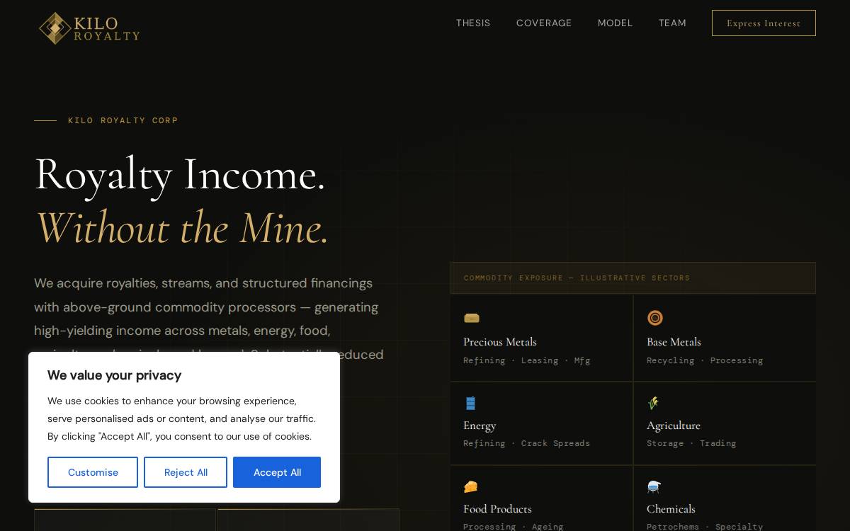 Kilo Royalty website preview