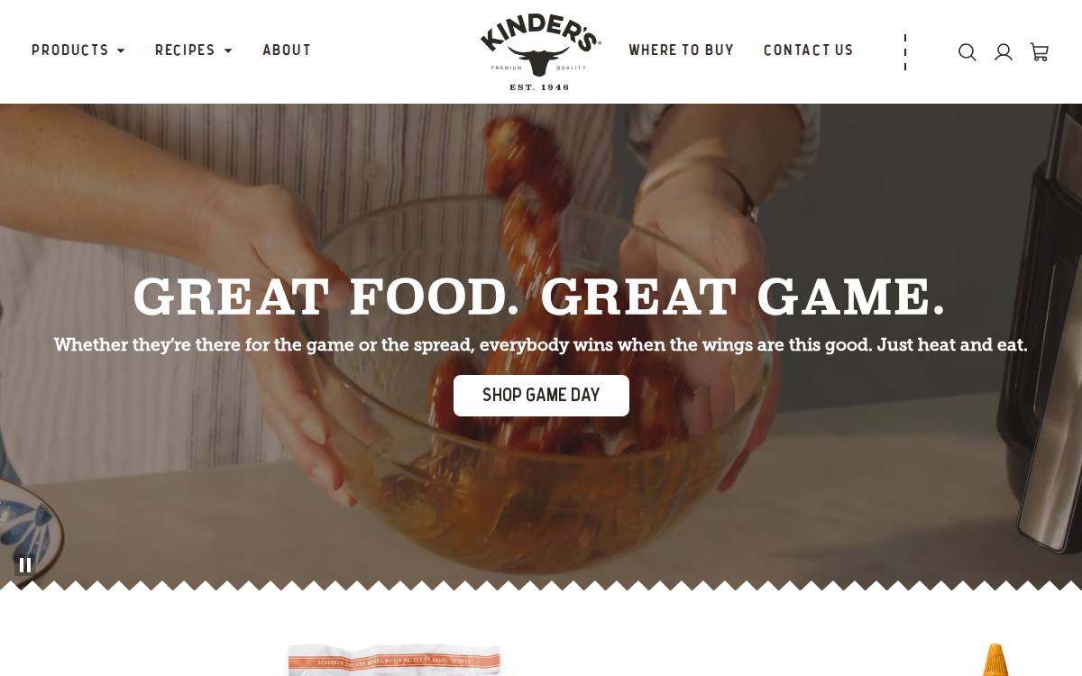 Kinder's website preview
