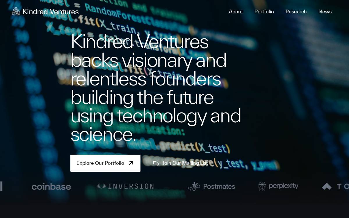 Kindred Ventures website preview