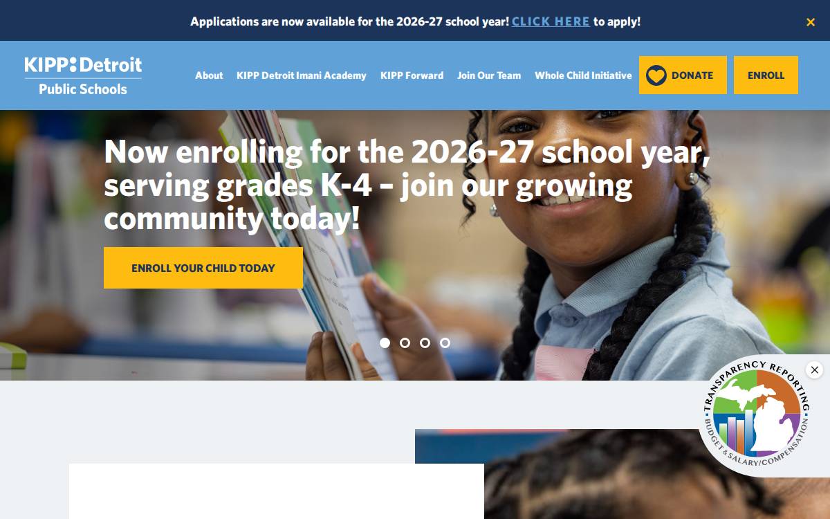 KIPP Michigan 1 School website preview