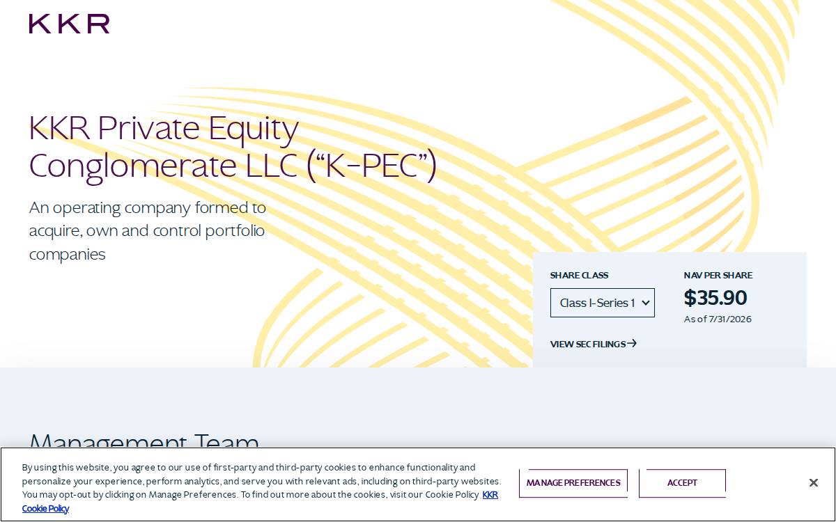 KKR Private Equity Conglomerate website preview