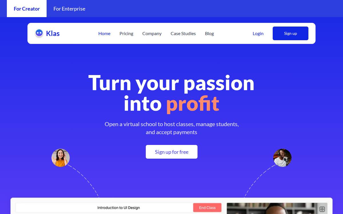 Klas website preview