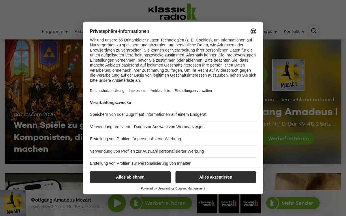Klassikradio website preview