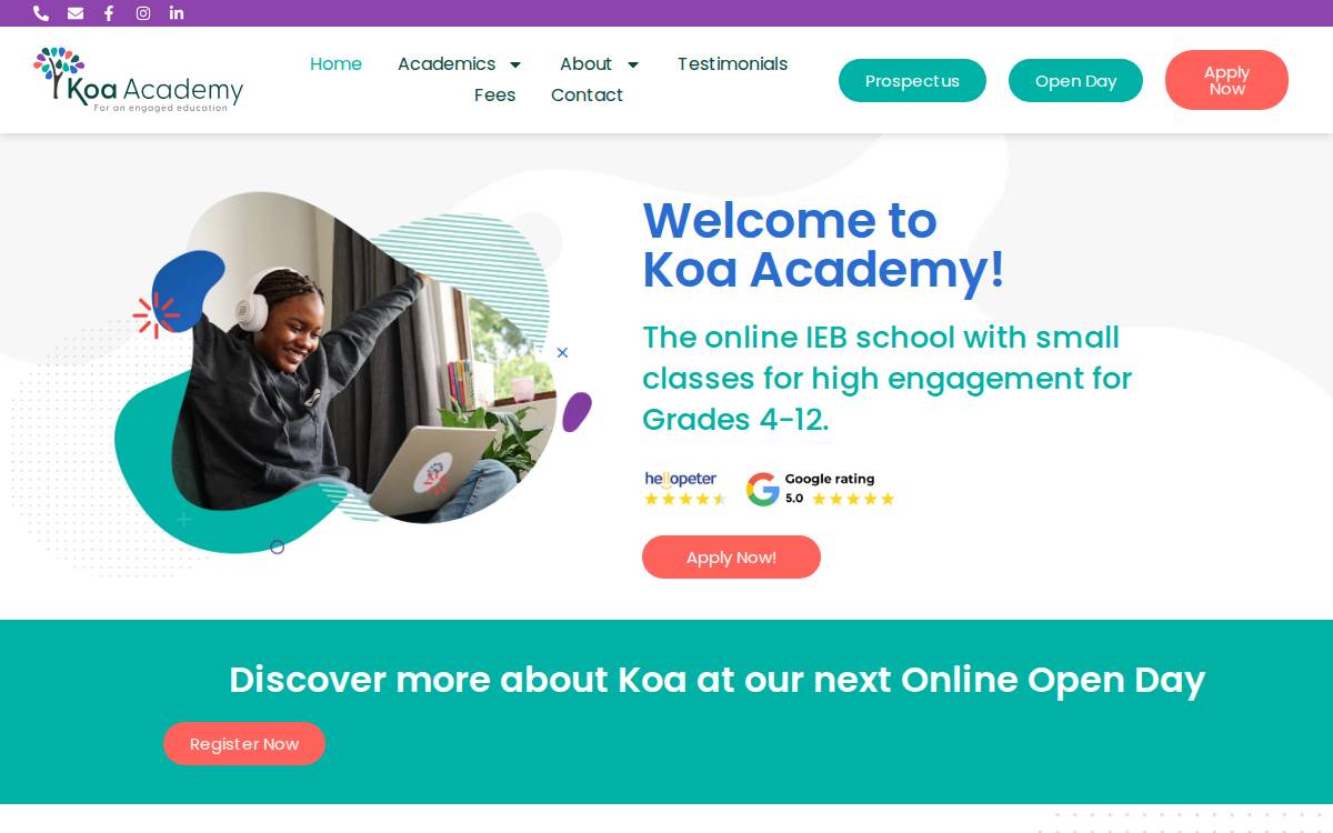 Koa Academy website preview
