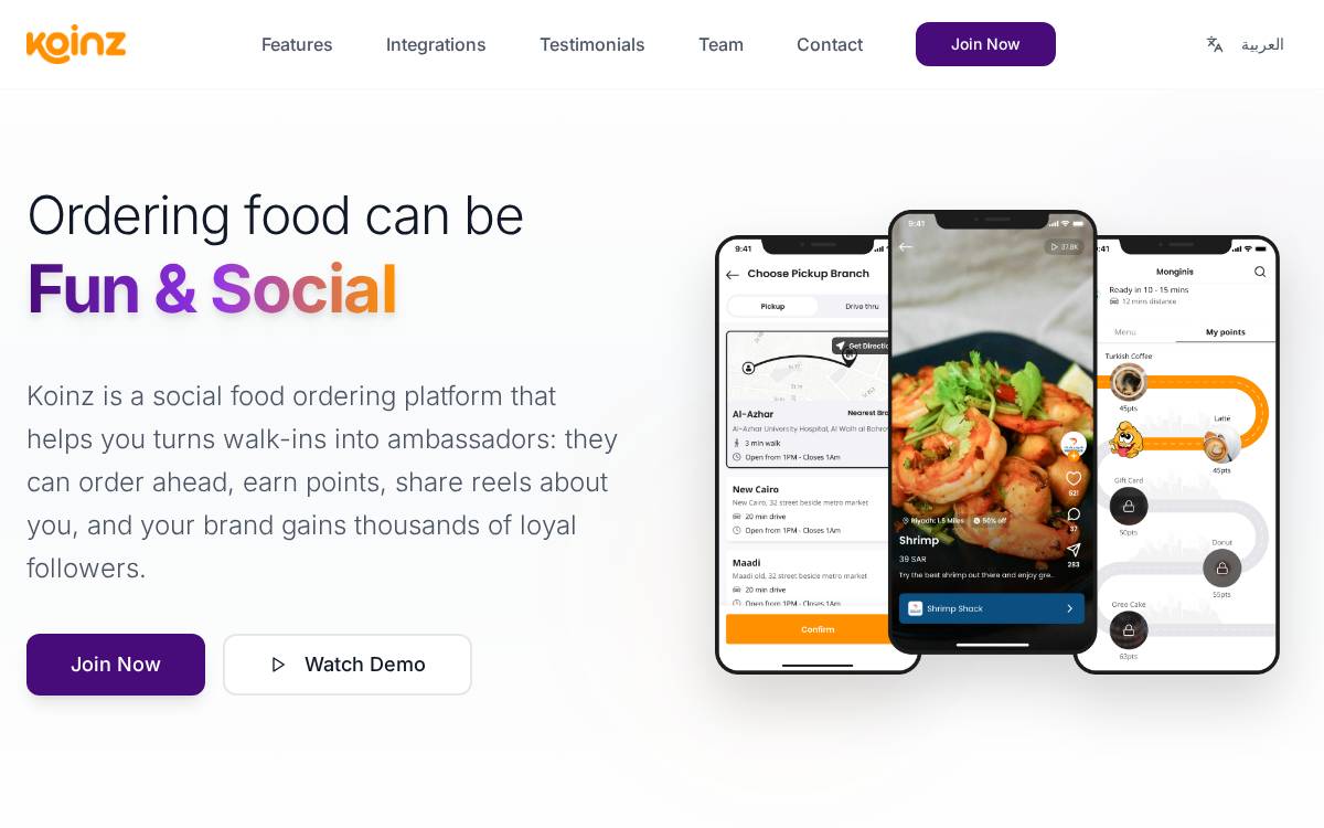 Koinz website preview