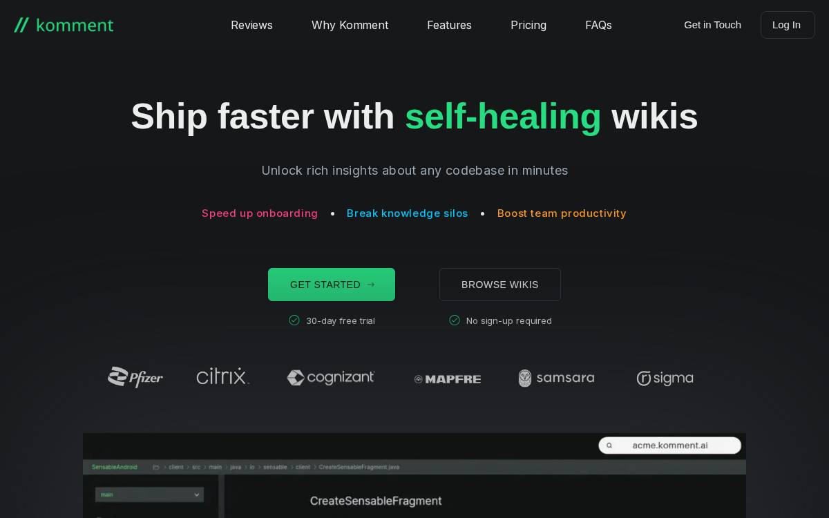 Komment website preview
