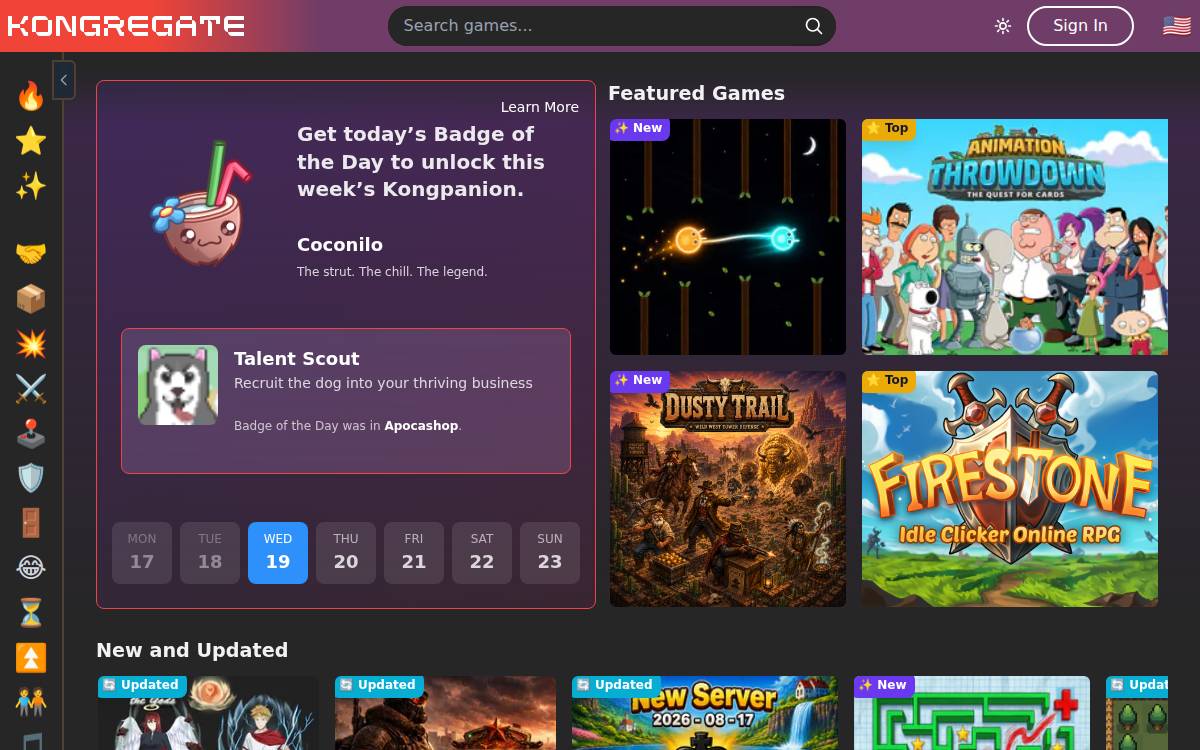 Kongregate website preview