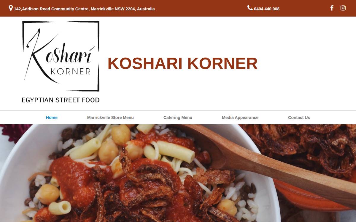 Koshari Korner website preview