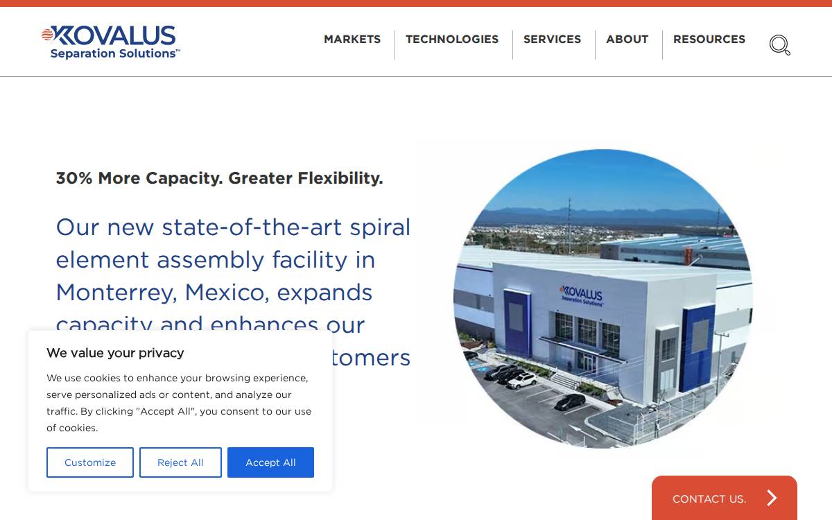 Kovalus Separation Solutions website preview