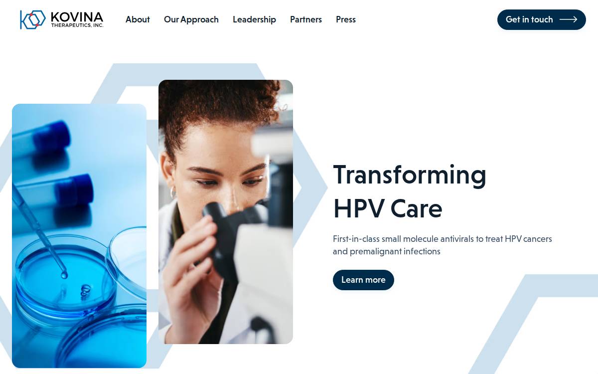 Kovina Therapeutics website preview