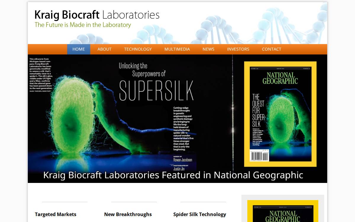 Kraig Biocraft Laboratories website preview