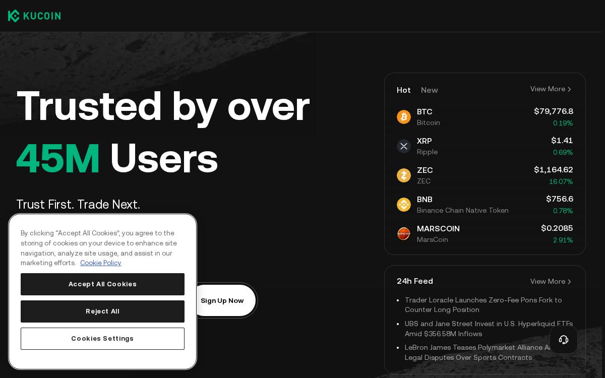KuCoin website preview