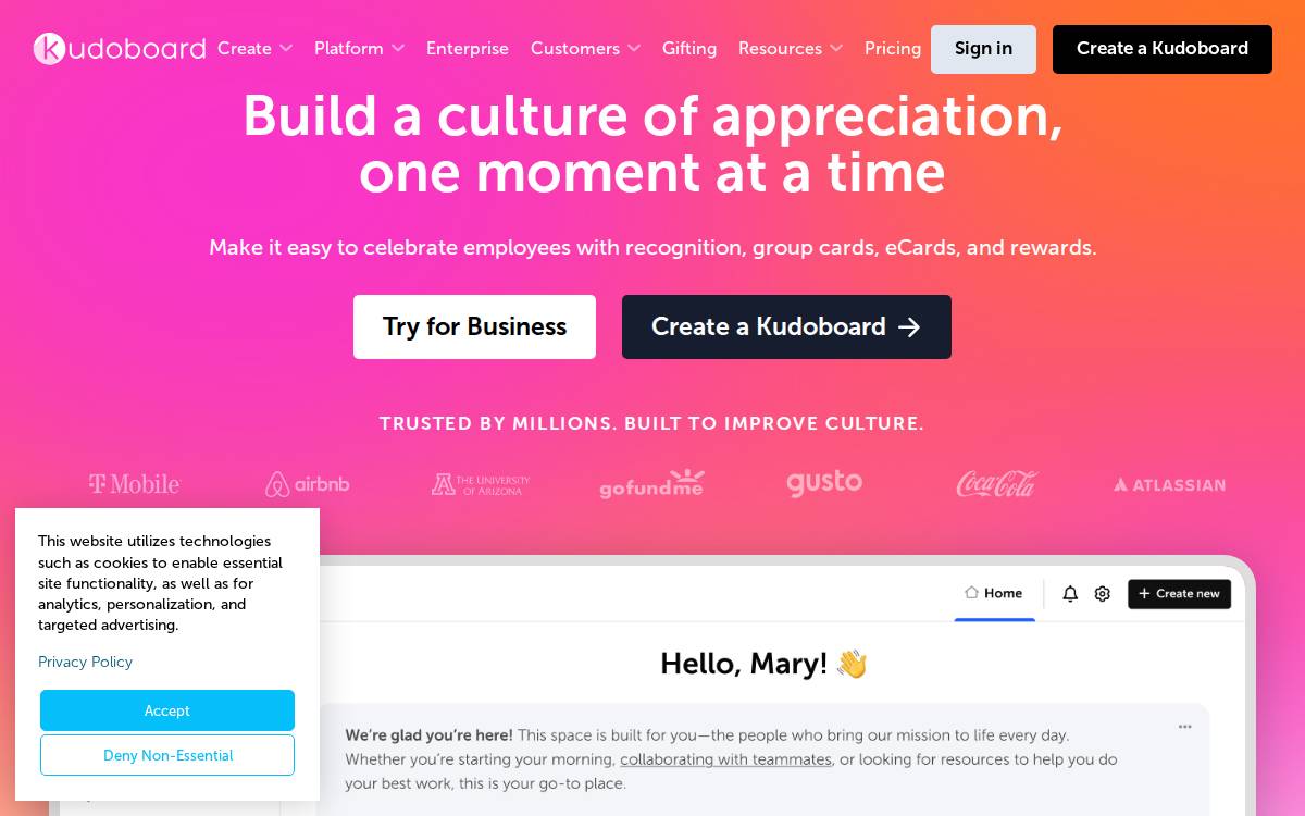Kudoboard website preview