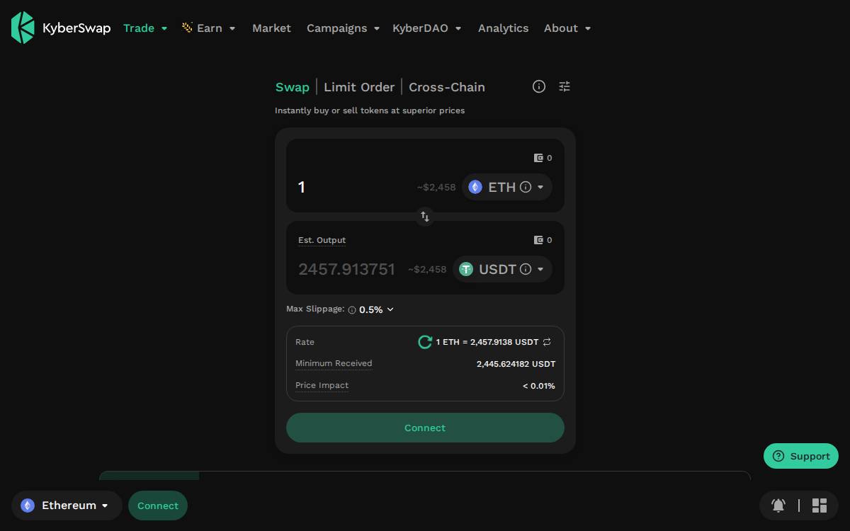 KyberSwap website preview