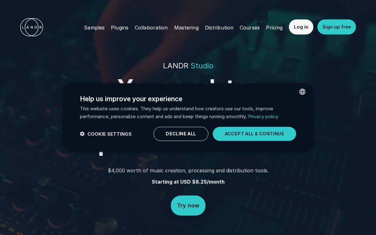 LANDR website preview