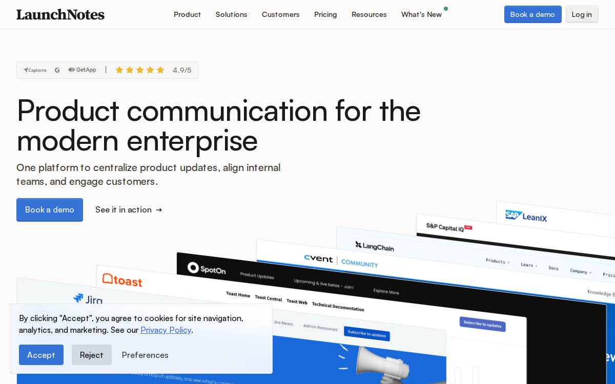 Launchnotes website preview