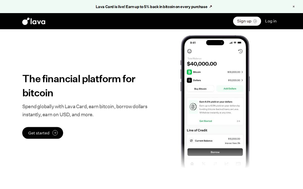 🌋 Lava Non-custodial Bitcoin lending website preview