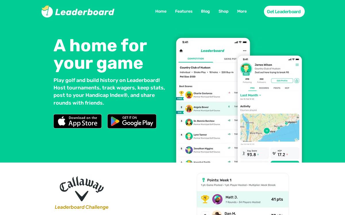 Leaderboard Golf website preview