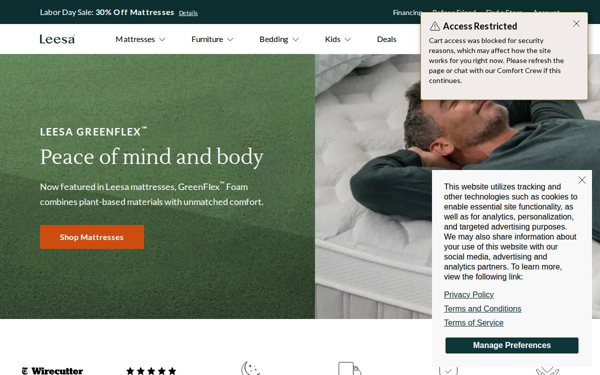 Leesa Sleep website preview