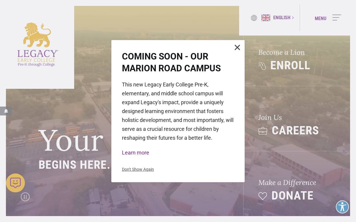 Legacyearlycollege website preview