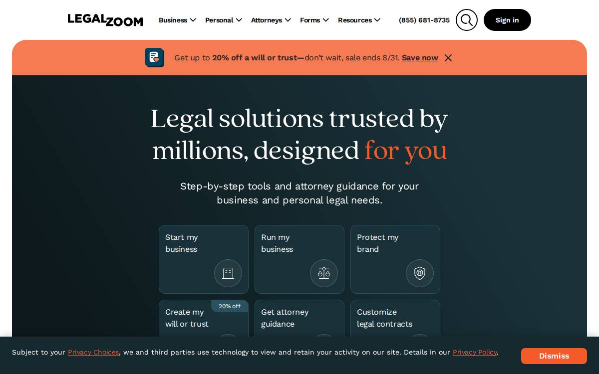 LegalZoom.com, Inc. website preview