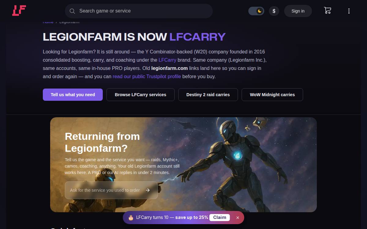 Legionfarm website preview