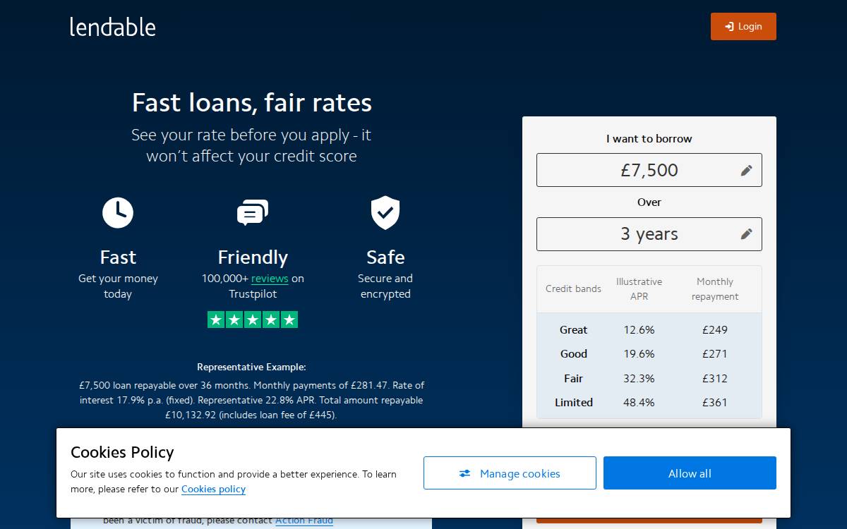 Lendable website preview