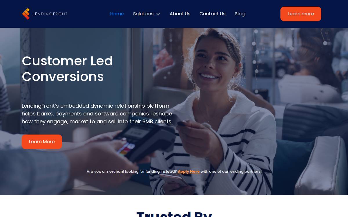 LendingFront Cashflow-based lending infrastructure website preview