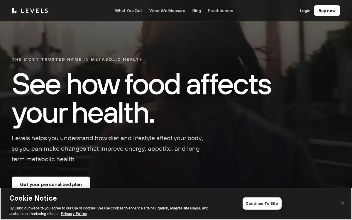 Levels Health website preview