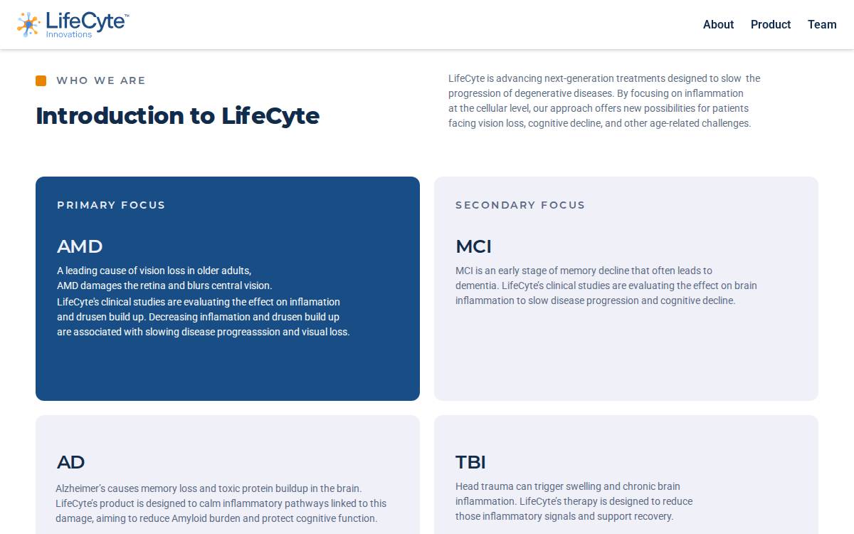 LifeCyte Innovations website preview