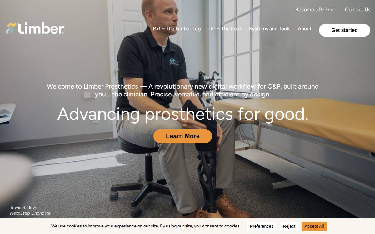 Limber Prosthetics website preview
