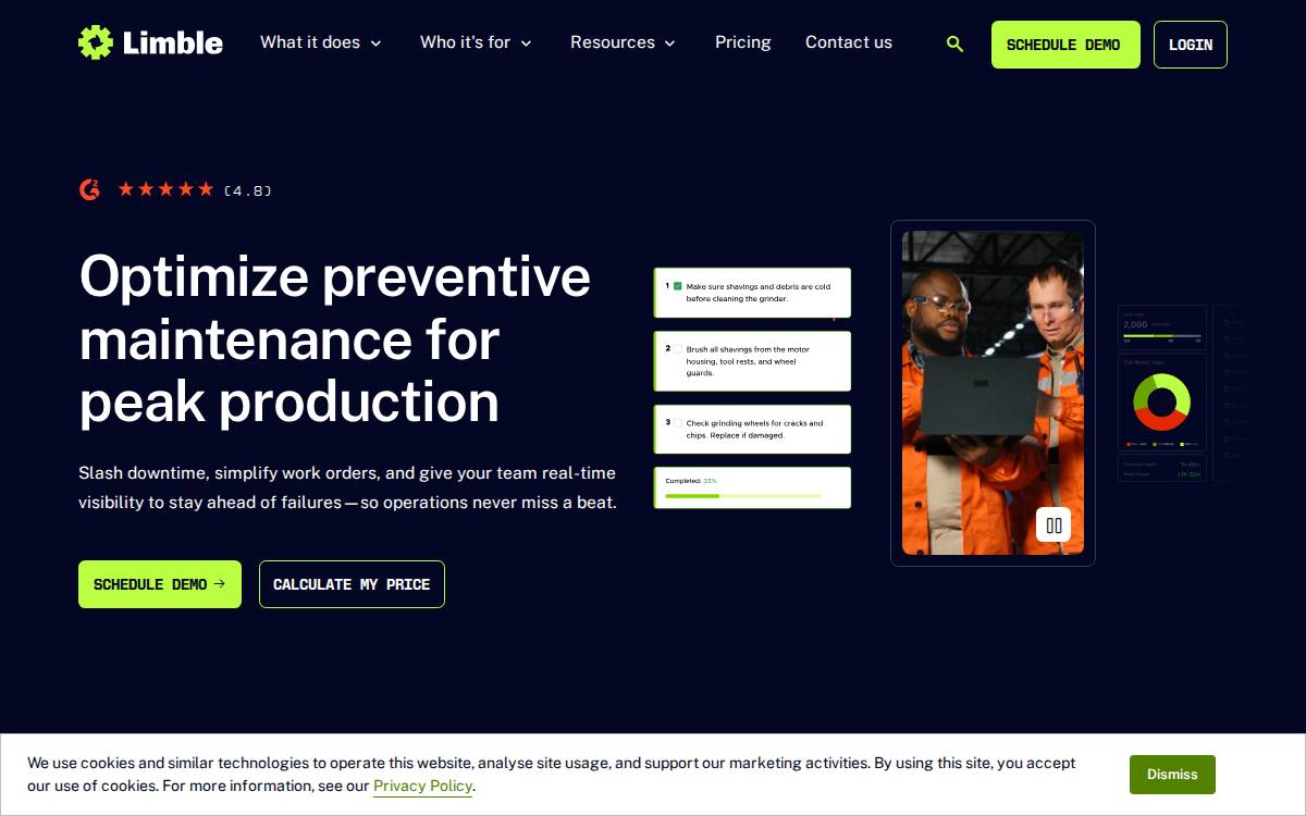 Limble CMMS website preview