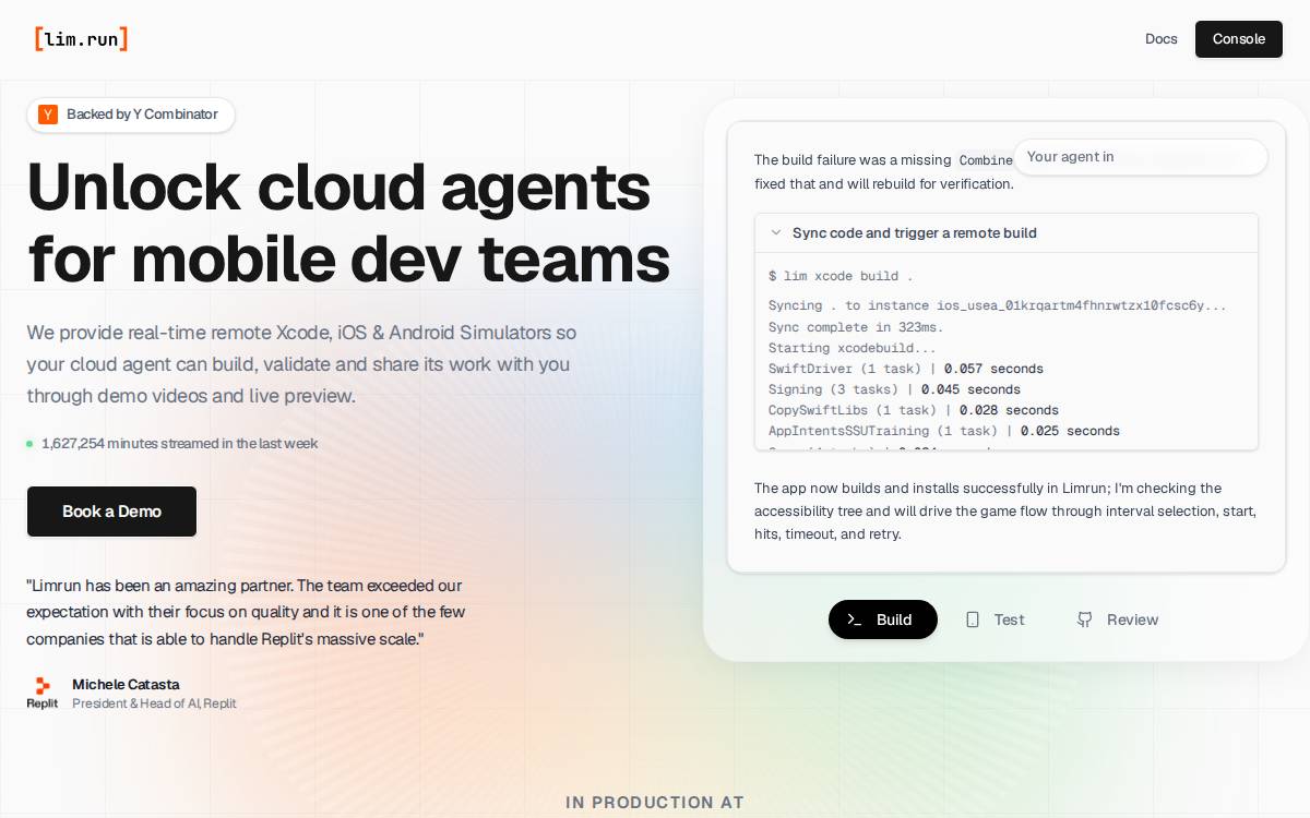 Limrun website preview