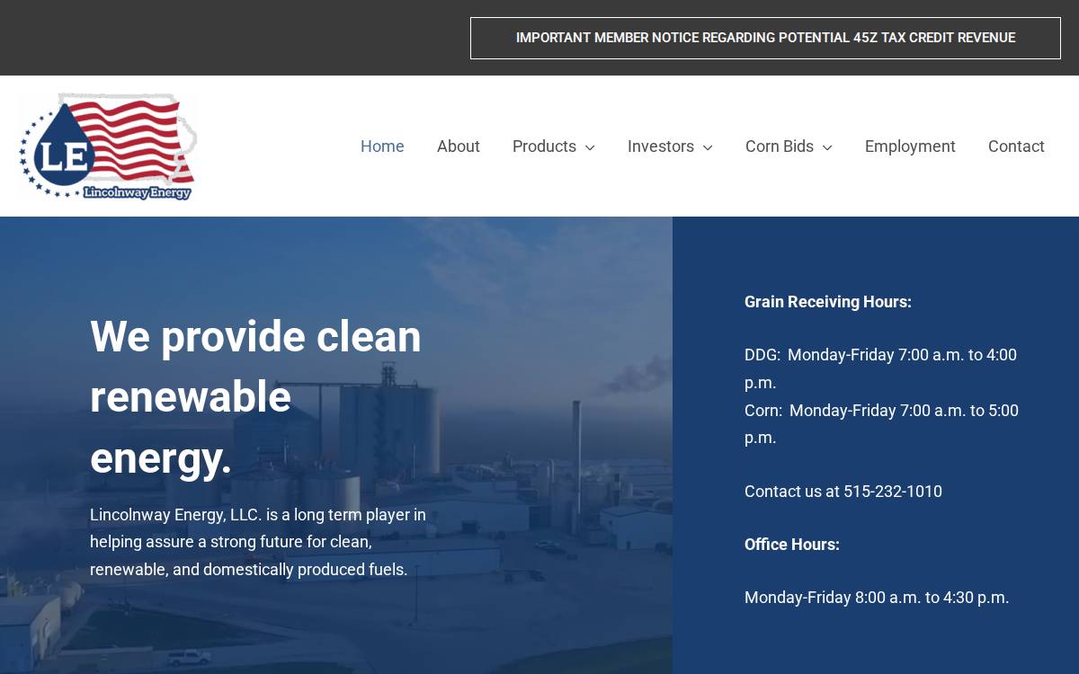 Lincolnway Energy website preview