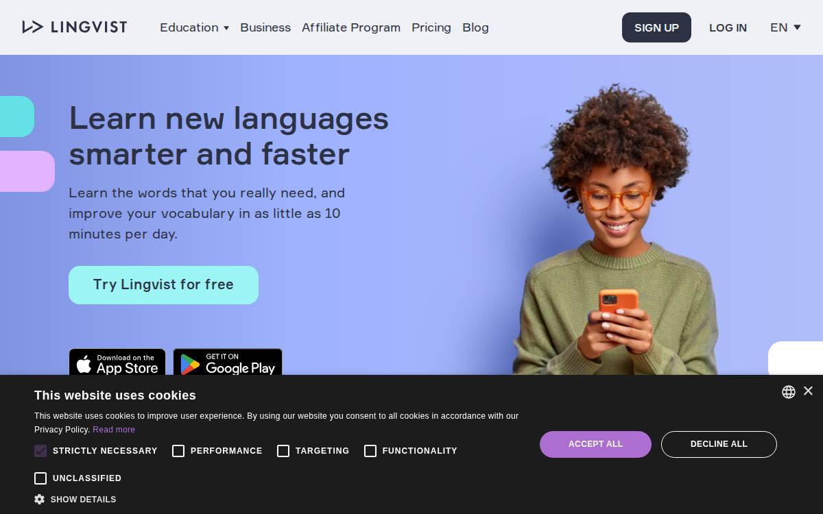 Lingvist website preview