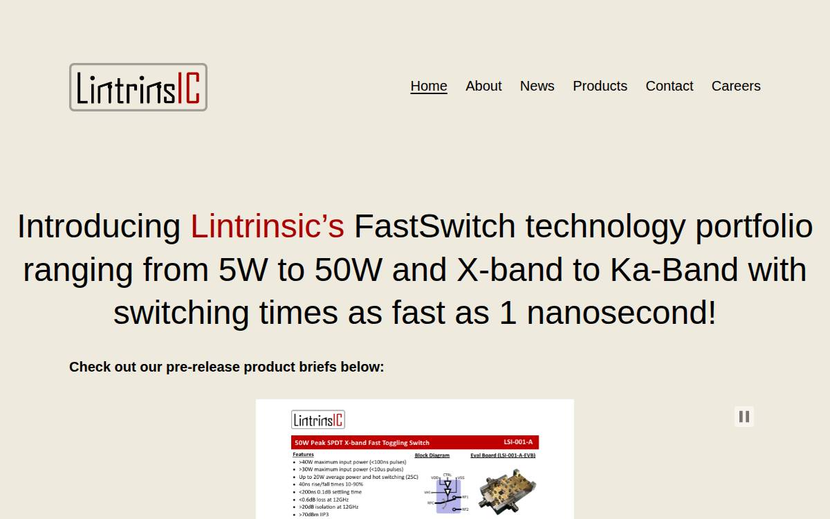 LintrinsIC Semiconductors Inc. website preview