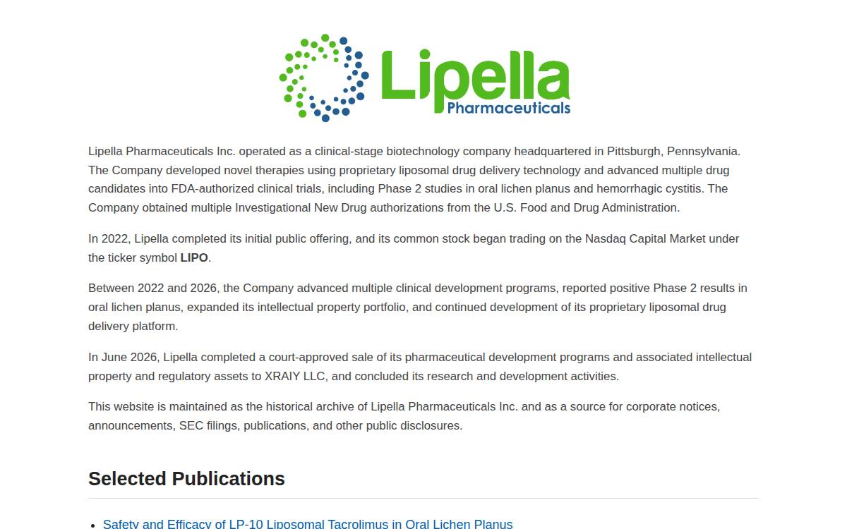 Lipella Pharmaceuticals website preview