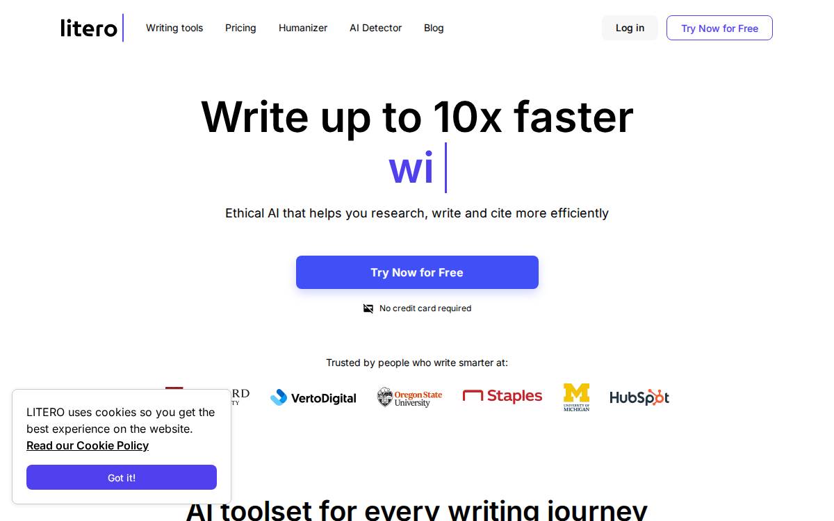 Litero AI website preview
