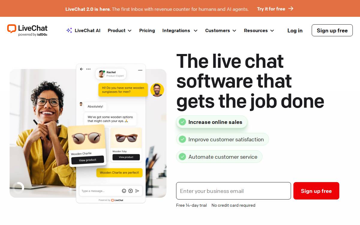 LiveChat website preview