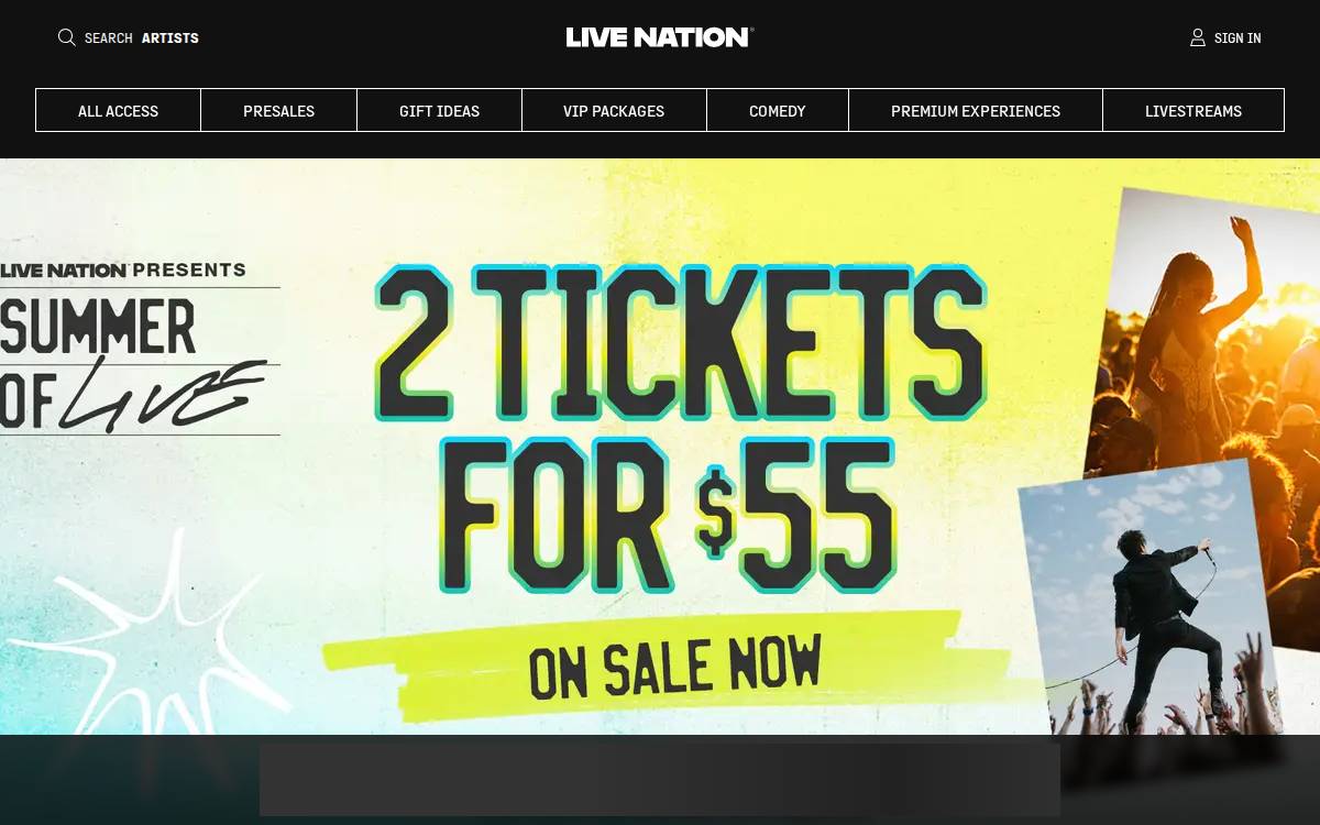 Livenation website preview