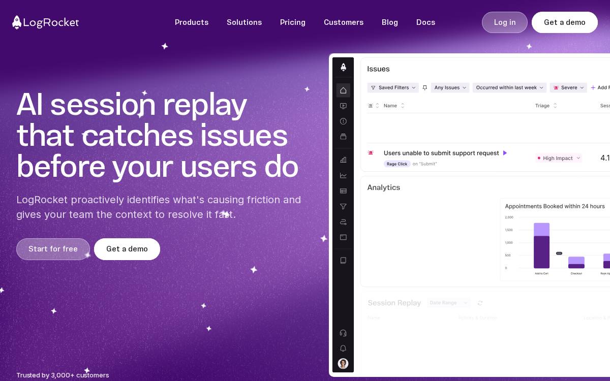 LogRocket website preview
