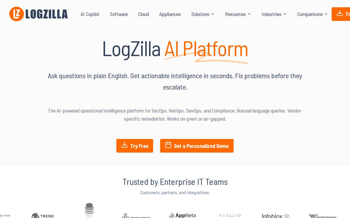 LogZilla AI Platform website preview