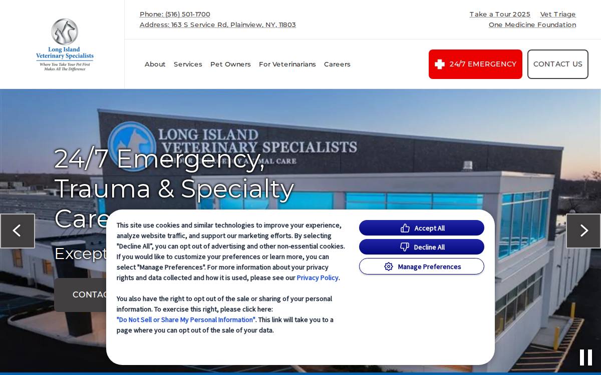 Long Island Veterinary Specialists website preview