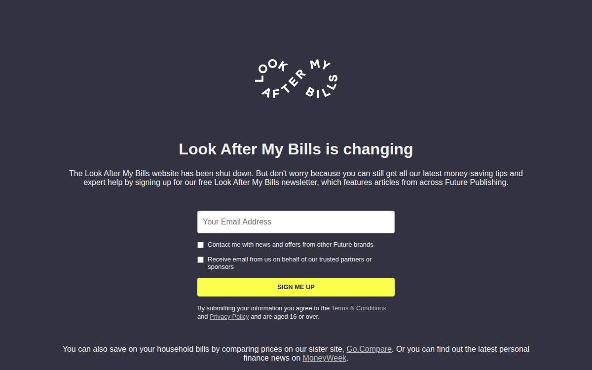 Look After My Bills website preview