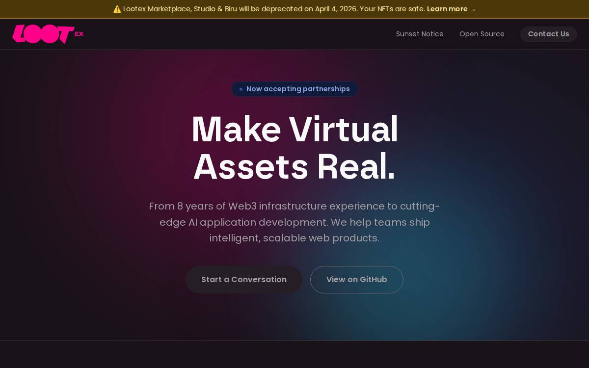 Lootex GameFi website preview