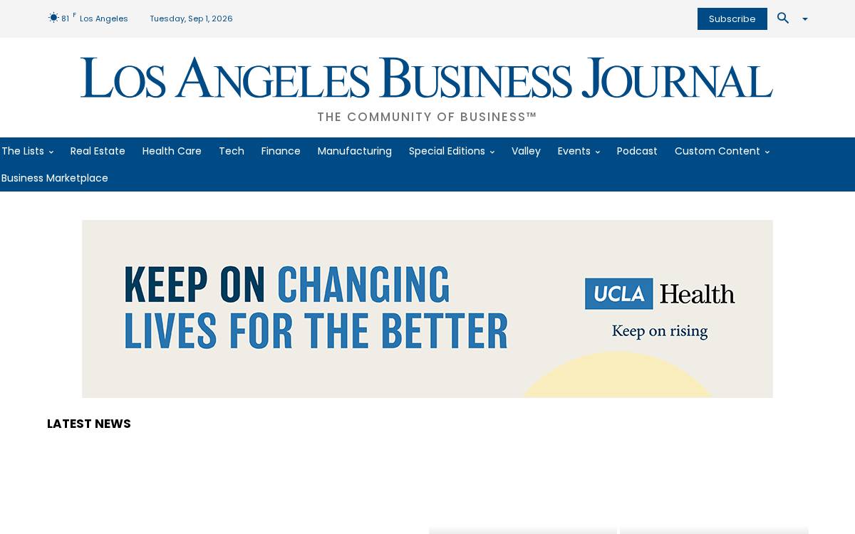 Los Angeles Business Journal, website preview