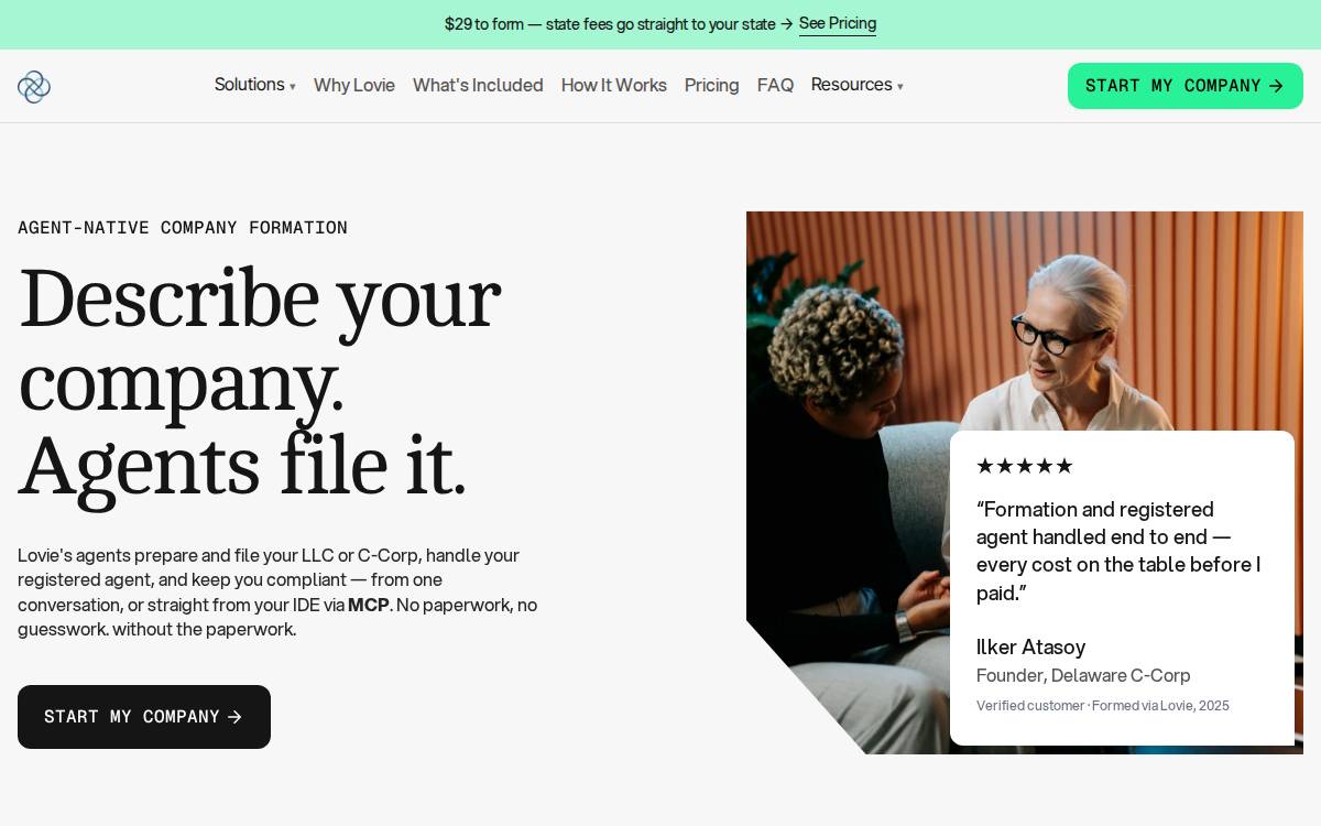 Lovie website preview