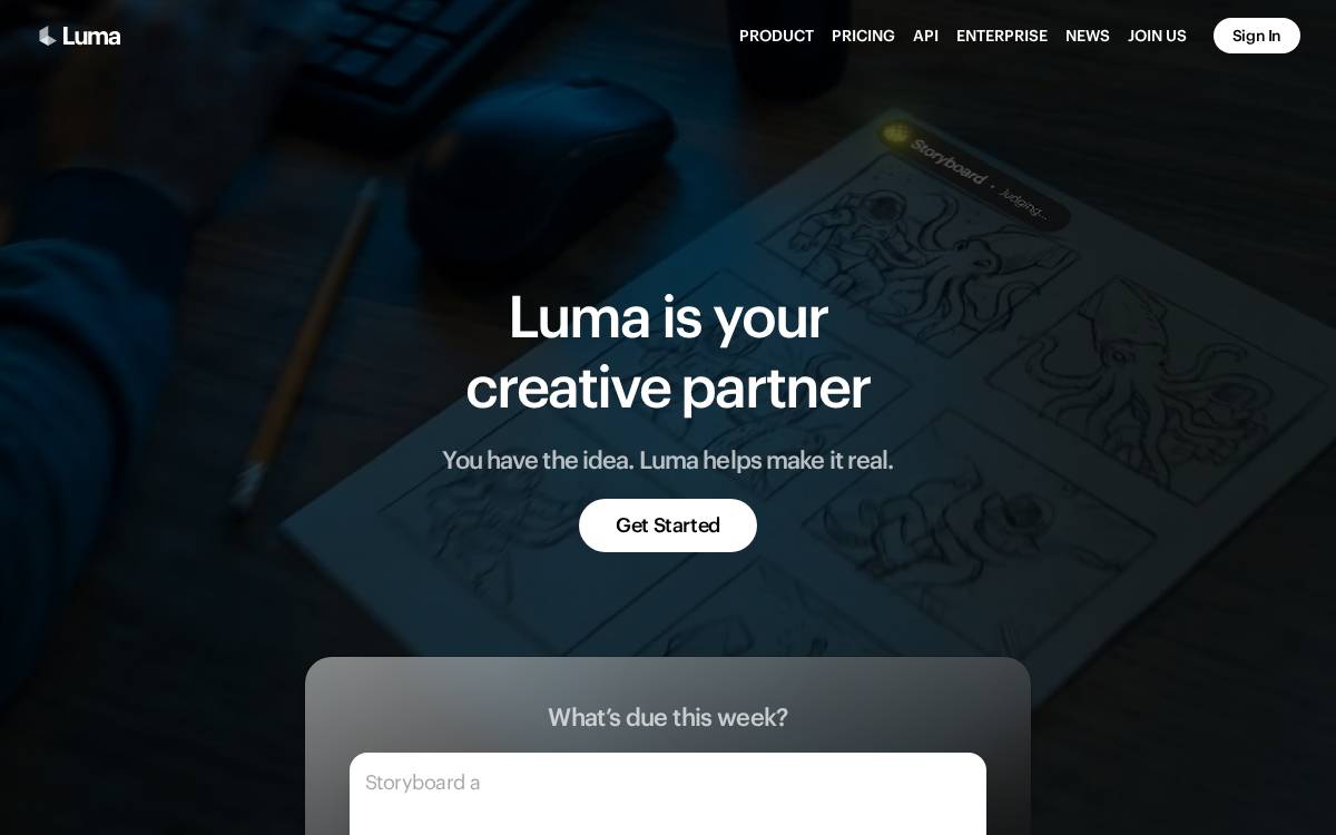 Luma AI website preview