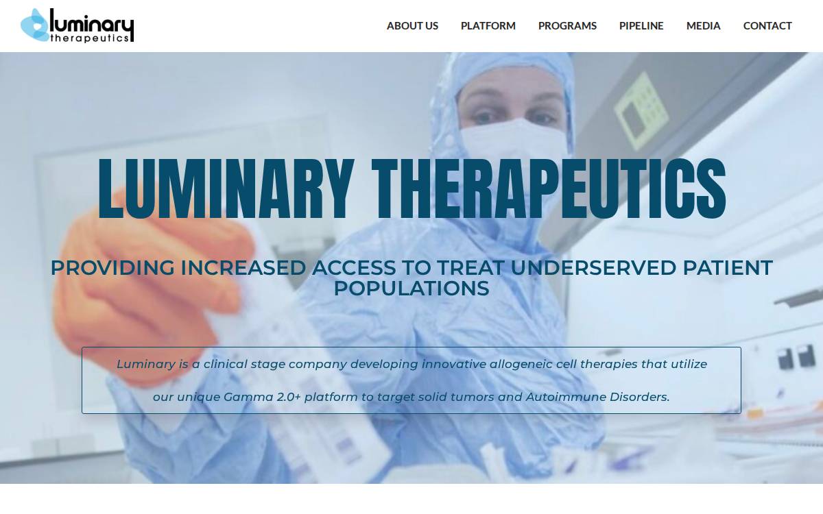 Luminary Therapeutics website preview